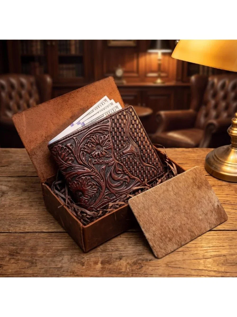 Vintage Floral Tooled Leather Bifold Wallet for Men - RFID Blocking, Multiple